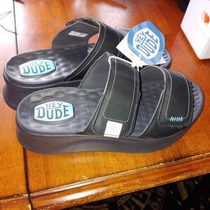Hey Dude Delray Mono Platform Sandals Black Size 8